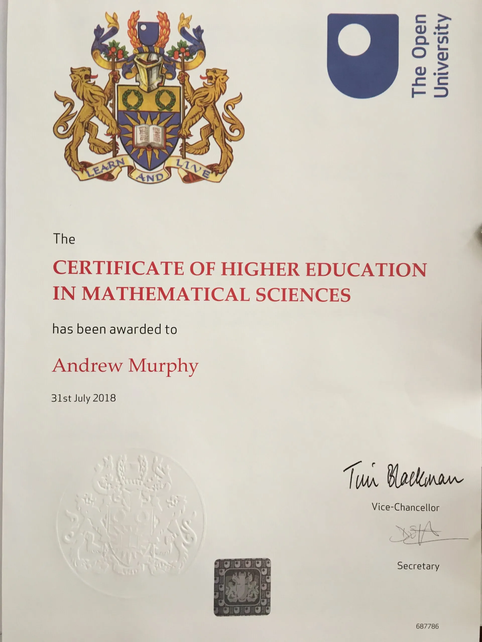 Certificate in Mathematical Sciences - Open University